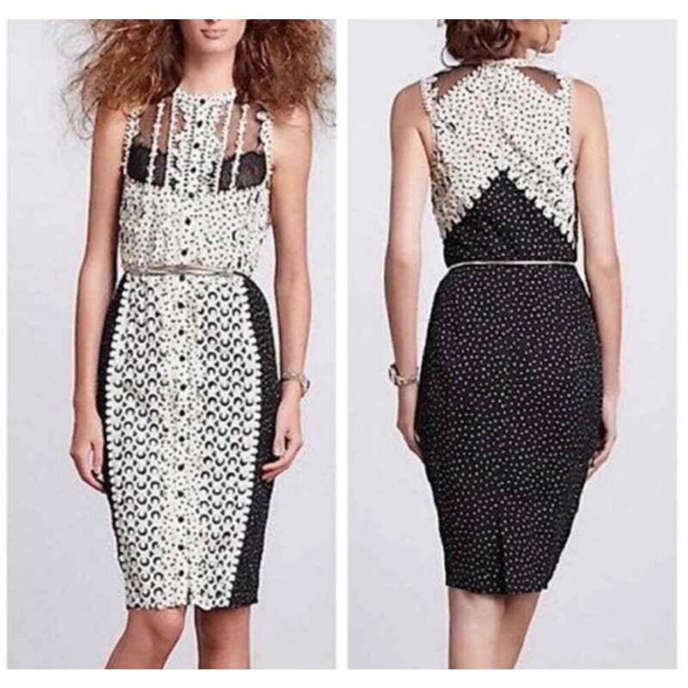 Byron Lars Beguile Navy Pink Laser Cut Sheath‎ Dress – Size 6, Elegant Lace